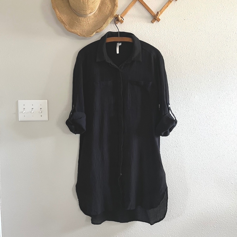 Gauzy Crinkle Beach Cover-Up Shirt